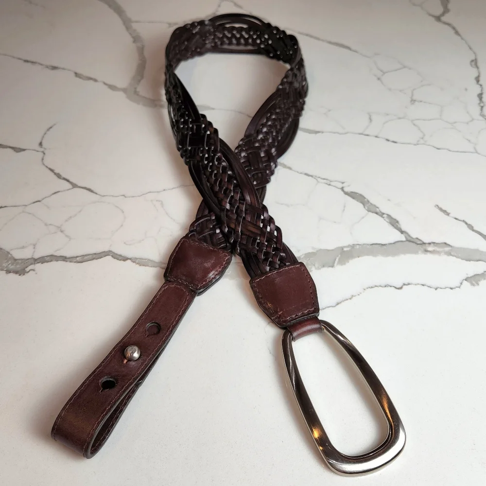 COLDWATER CREEK WIDE 100% LEATHER BRAIDED ADJUSTABLE BELT SIZE XL